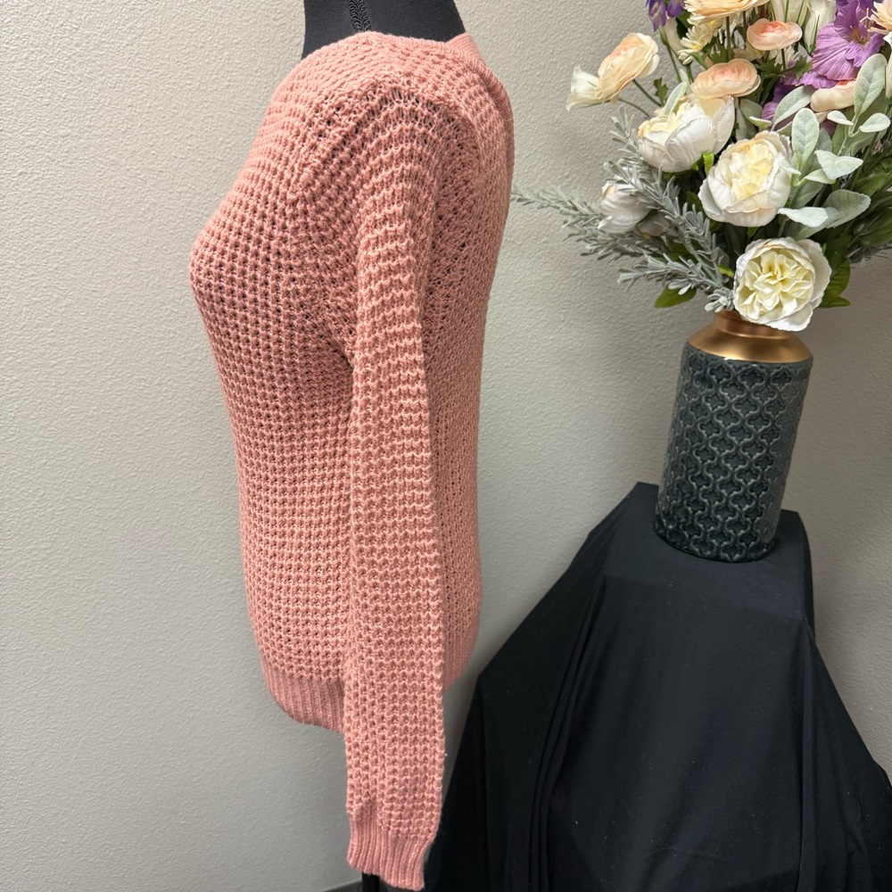Papaya Pink Textured Knit Sweater M Long Sleeve Crisscross Back Fall Winter - Picture 2 of 7